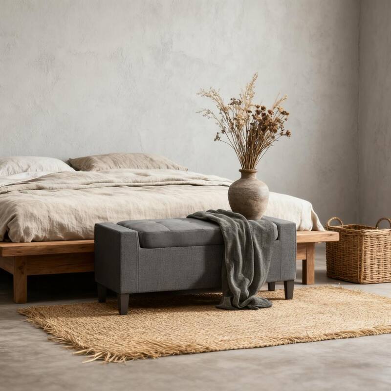 Upholstered Entryway Bench with Seating, Storage Ottoman Bench, with Lift Top and Rubberwood Legs