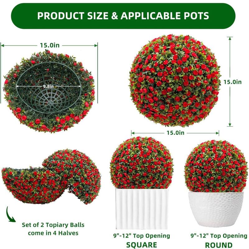 2PCS 15" Artificial Flower Topiary Decorative Balls for Home Decor - 15.7 inch