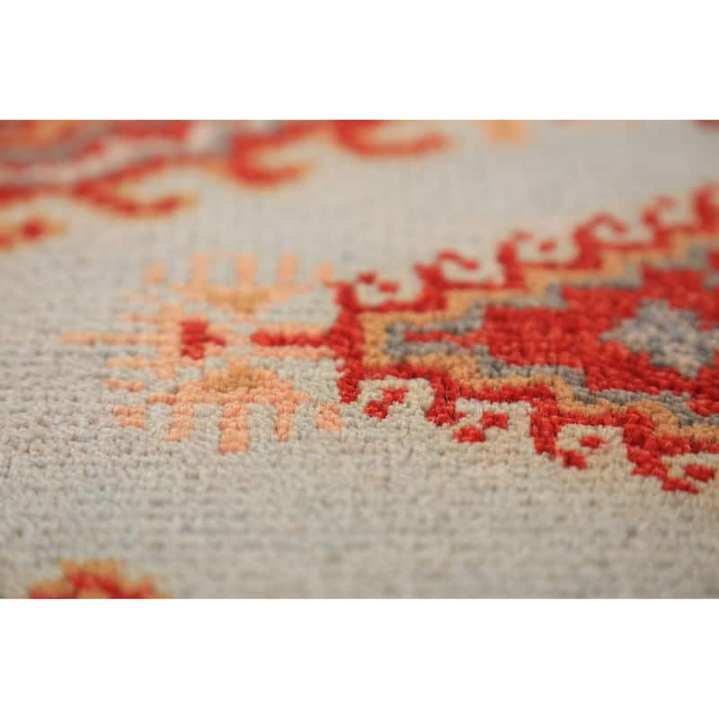 Geometric Viss Indian Runner Rug Hand-Knotted Beige Wool Carpet - 2'6"x 7'11"