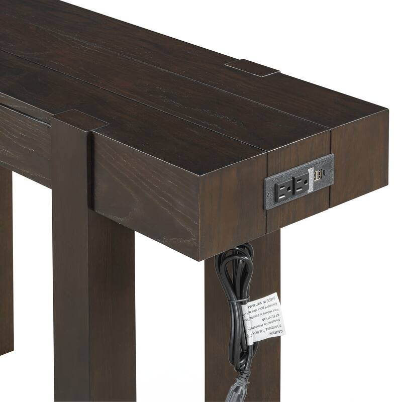 Rustic Minimalist Console Table with Hidden Drawer, Side Power Outlet,Wood Entryway Table for Entryways, Living Rooms