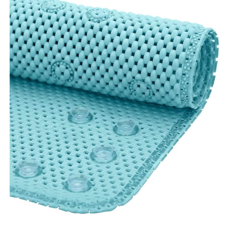 Aqua Blue Non-Slip Foam Bathtub Shower Mat With Suction Cups - 36" x 17"
