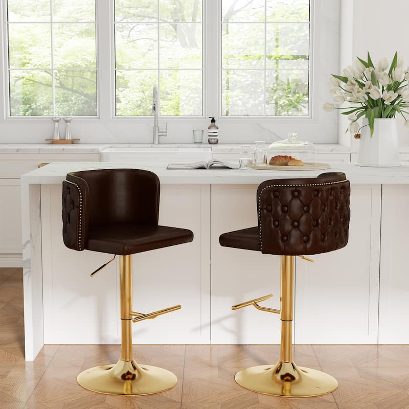 Swivel Bar Stools Set of 2, Modern PU Bar Stools with Backs - Counter Height - Brown