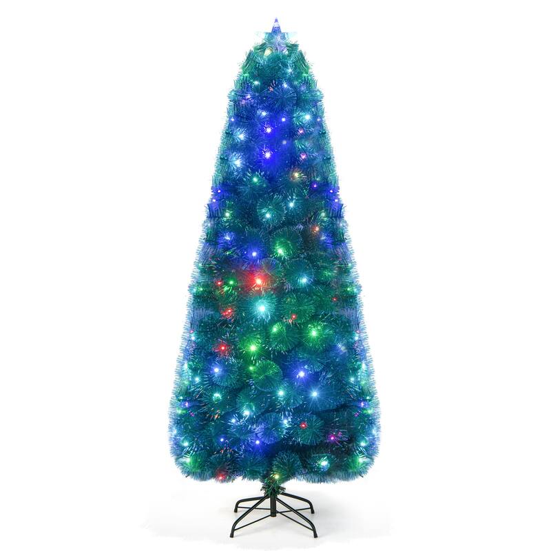 7 FT Pre-Lit Fiber Optic Christmas Tree with 226 Multi-Color LED Lights and Top Star Light
