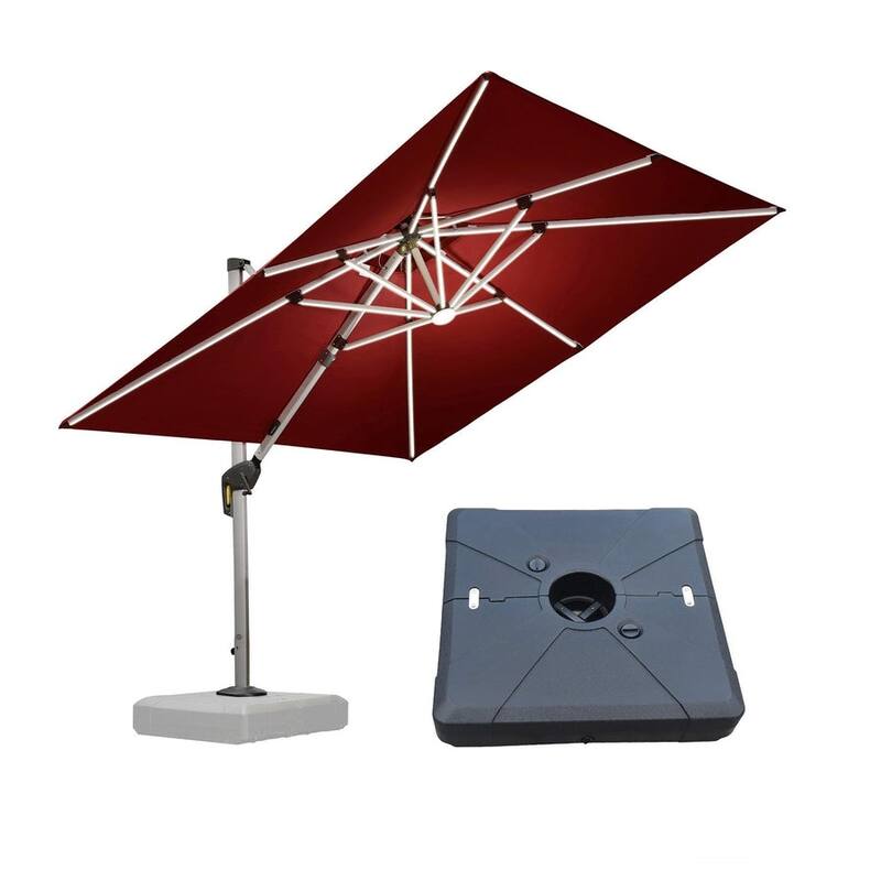 PURPLE LEAF 9 ft Double Top Solar Powered LED Square Patio Cantilever Umbrella with Base - Terra Red