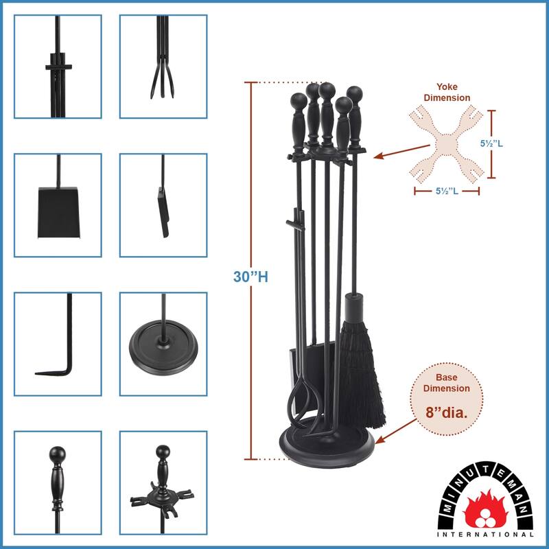 Achla Designs Chelmsford Fireplace Set of 4 Tools, 30.25 Inch Tall, Antique Brass and Black