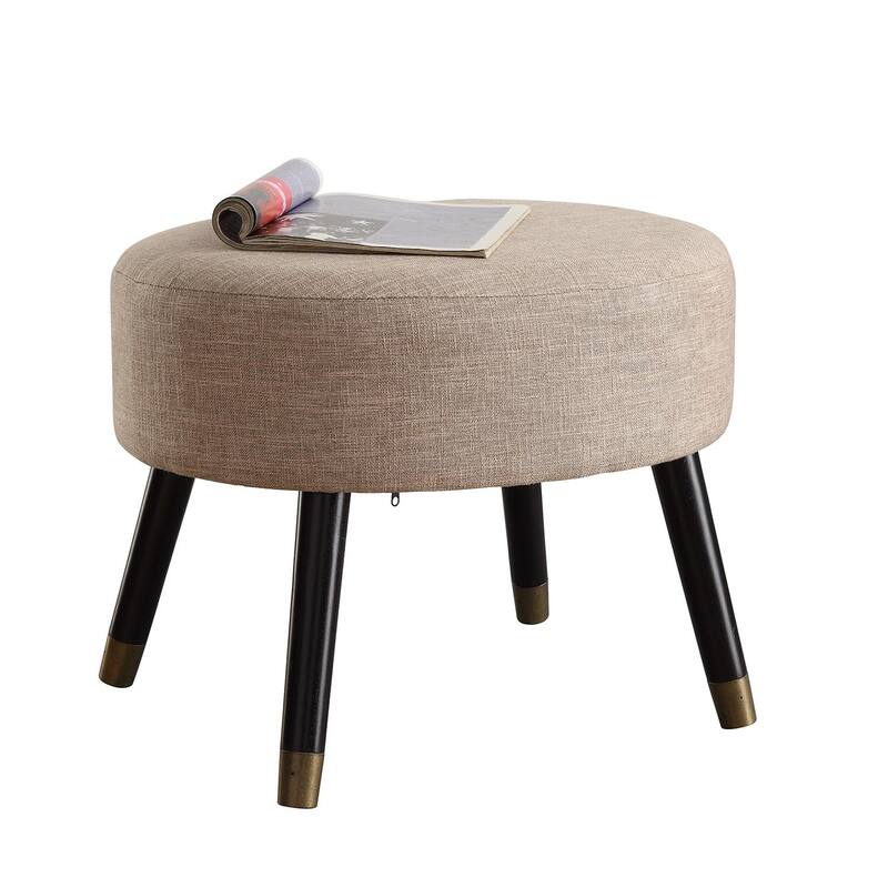 Mid Century Style Ottoman Stool with Upholstered Seat for Living Room Accent Seating or Entryway Shoe Bench