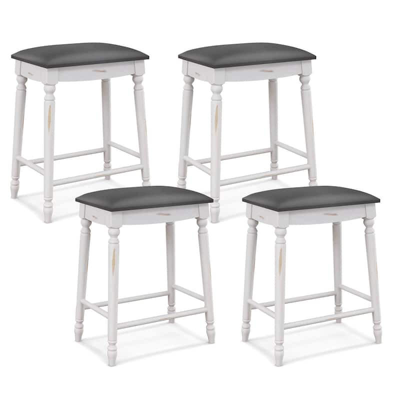 Gymax 24'' Bar Stool Set of 4 w/ Padded Seat Cushions Rubber Wood Legs - Counter Height - Grey - Set of 4