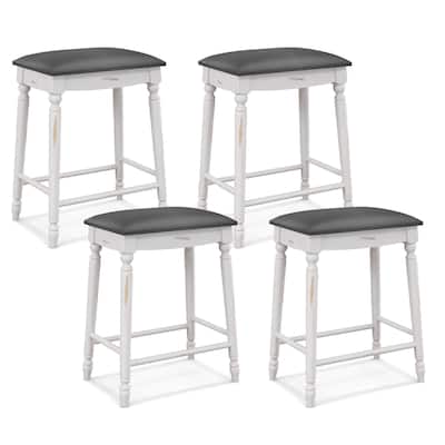 Gymax 24'' Bar Stool Set of 4 w/ Padded Seat Cushions Rubber Wood Legs