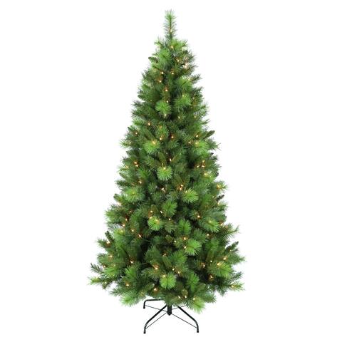 Puleo International Pre-Lit 6.5' Adirondack Pine Artificial Christmas Tree with 250 Lights, Green