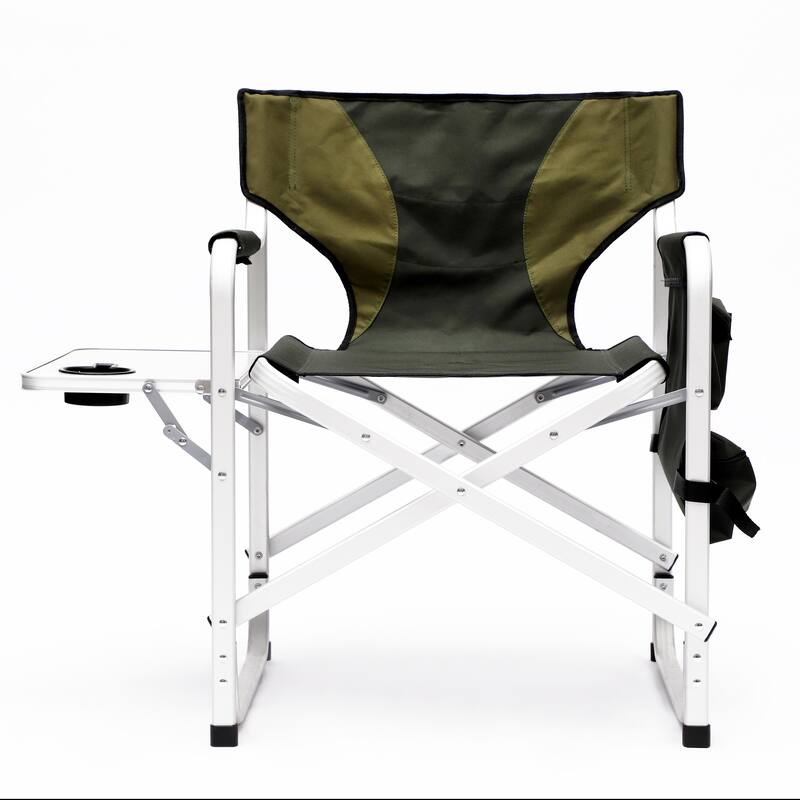Padded Folding Outdoor Chair with Side Table and Storage Pockets