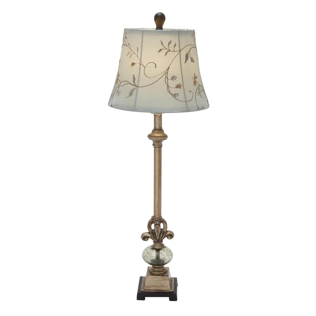 Polystone Floral Antique Style Buffet Lamp with Tapered Shade - Brass - Roche River Decor