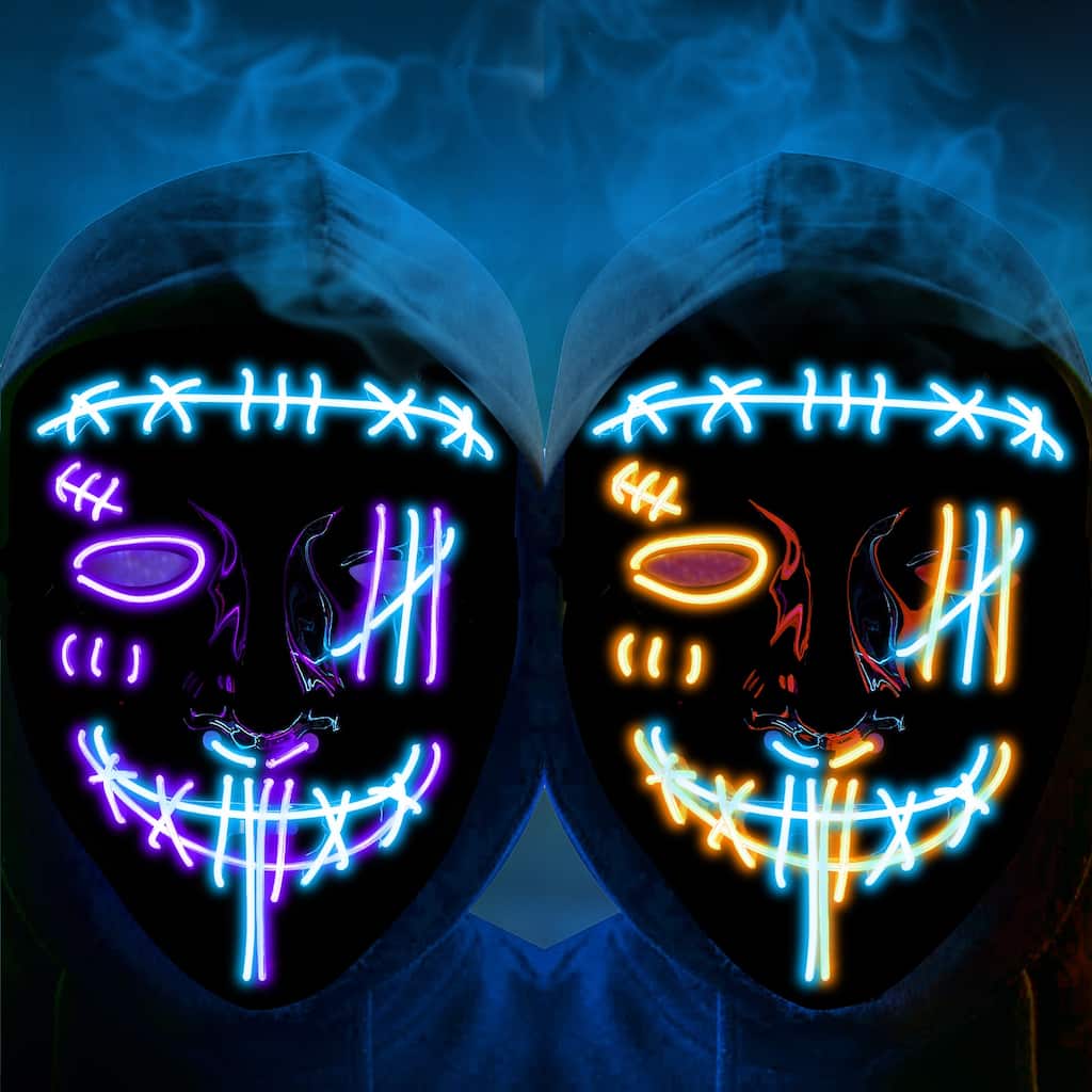 2PACK Halloween Led Mask Light Up Scary Mask Purge Mask with 3 Lighting Modes