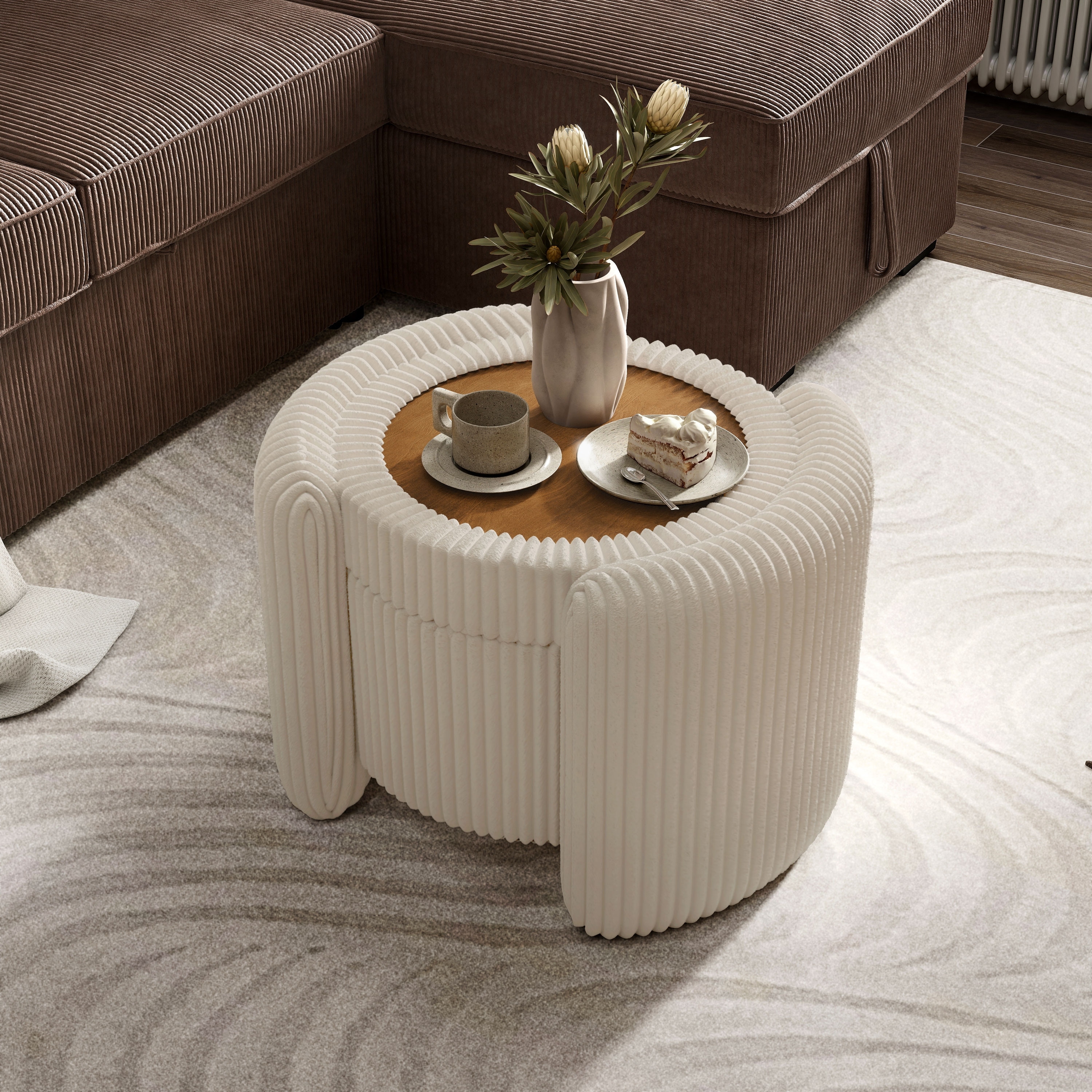 Furniture of America Elyndra 25-inch Round Chenille Storage Ottoman with Flip Top