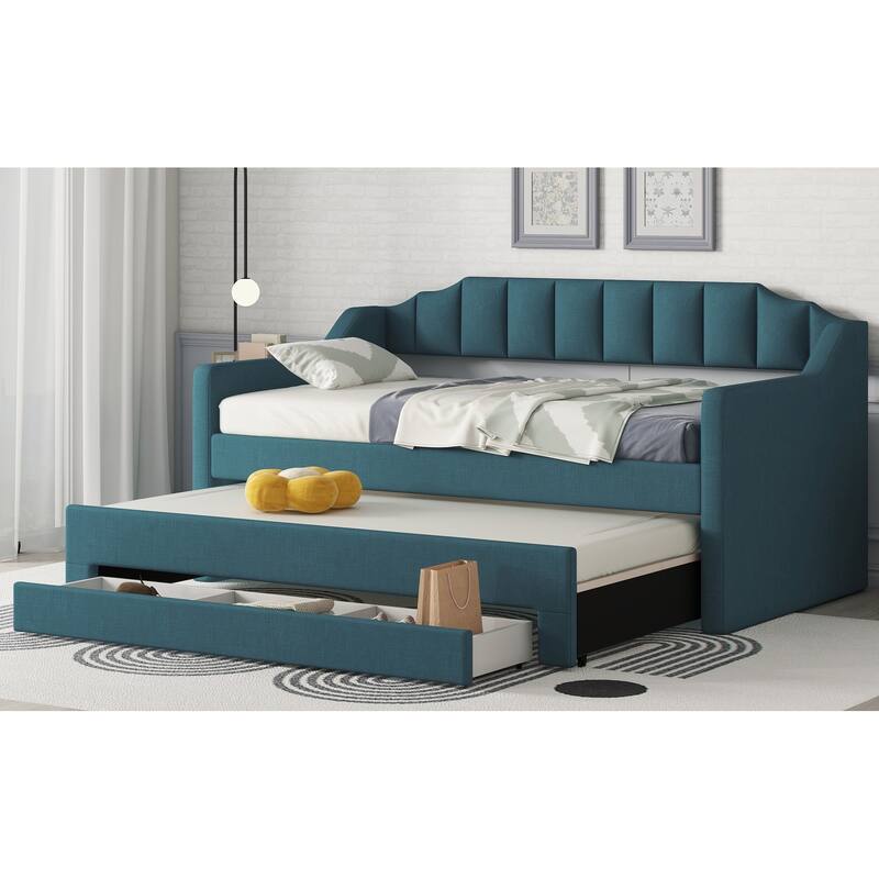Elegant Design Upholstered Daybed Sofa Bed Twin Size With Trundle Bed