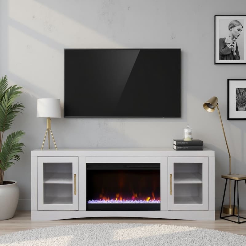Bridgevine Home Heritage 65 inch Fireplace TV Stand, for TVs up to 75 inches - White