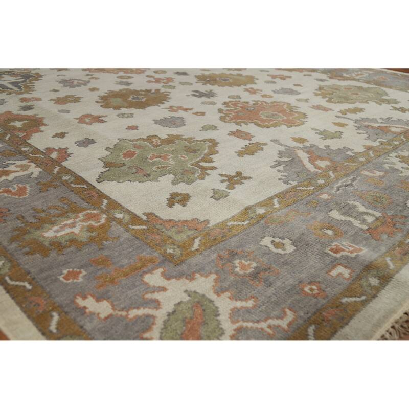Oushak Indian Area Rug Hand-Knotted Transitional Wool Carpet - 8'1" x 9'11" - Ivory/Beige - 8'1" x 9'11"