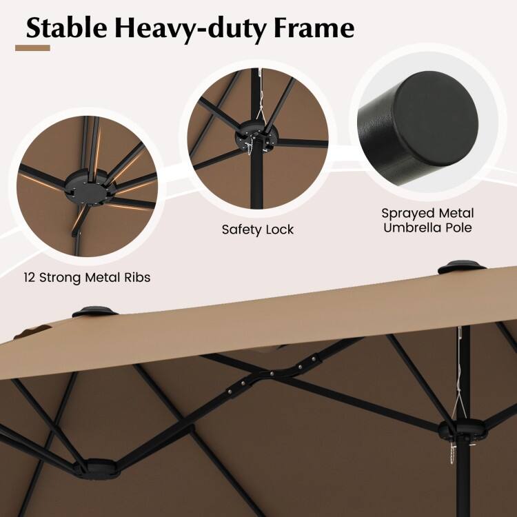 13FT Twin Table Patio Umbrella Double Sided with Crank for Outdoor Shade