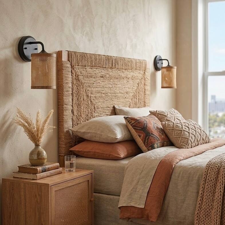 Azura Single-Light Wall Sconce with Rattan Shade