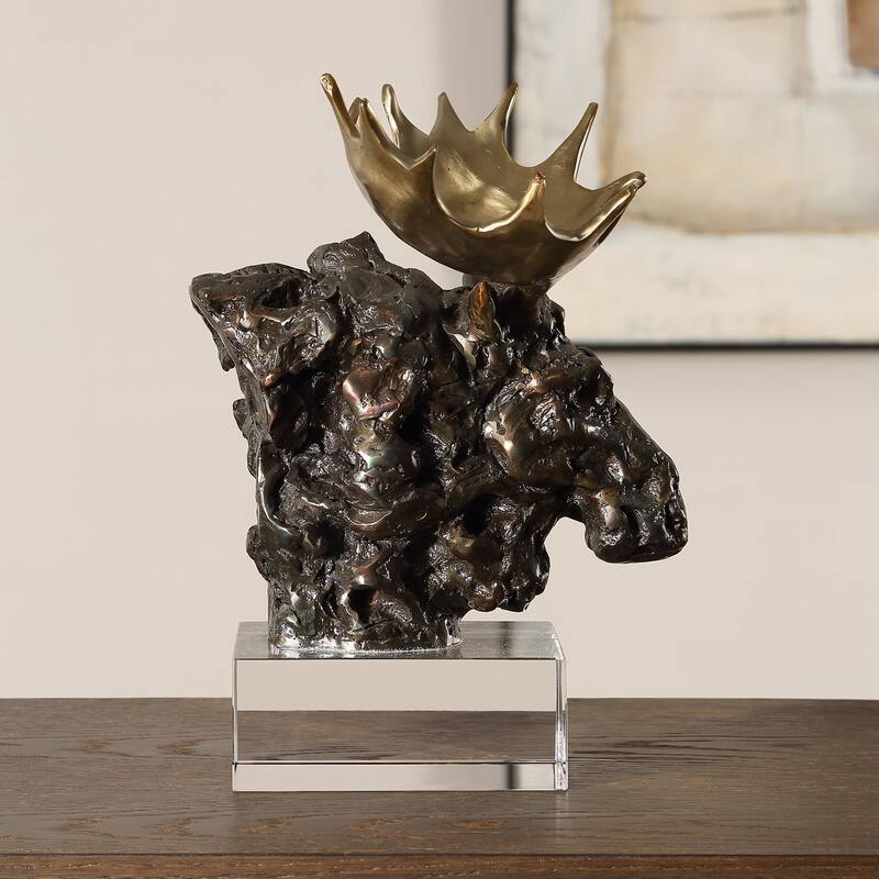 Uttermost 18187 Moose Bust 9" Tall Cast Iron and Crystal Animals Table