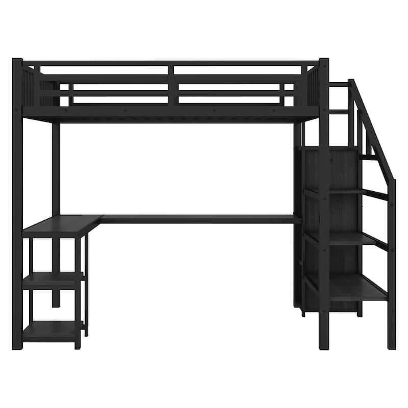 Full Size Metal Loft Bed with Wardrobe, L-Shaped Desk, USB Charging, and LED Light for Kids, Teens, and Adults
