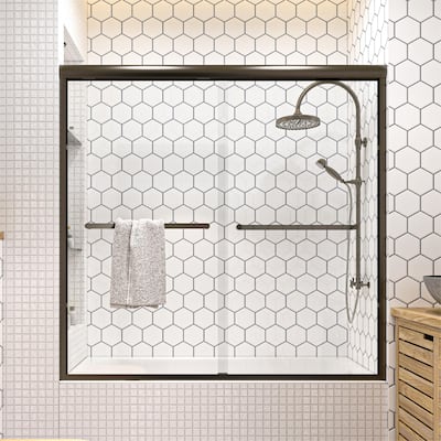 TOOLKISS Double Sliding Bathtub Shower Door - 56-60 inch.W x 58 inch.H - 56-60 inch.W x 58 inch.H