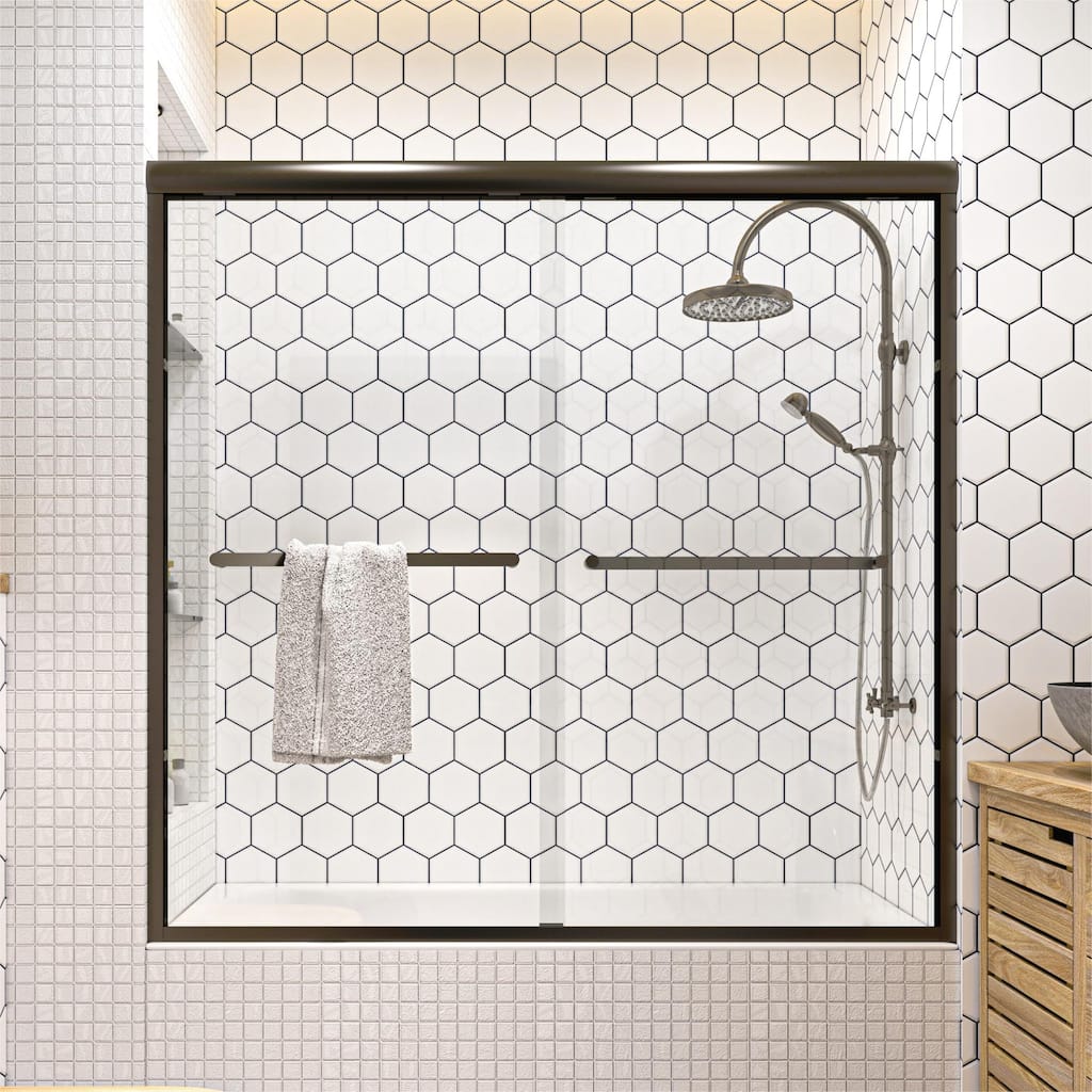 TOOLKISS Double Sliding Bathtub Shower Door - 56-60 inch.W x 58 inch.H - 56-60 inch.W x 58 inch.H