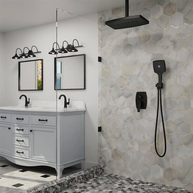 GIVINGTREE Single Handle 3 Spray 14 In.rectangular Ceiling Mounted Shower Faucet With Valve