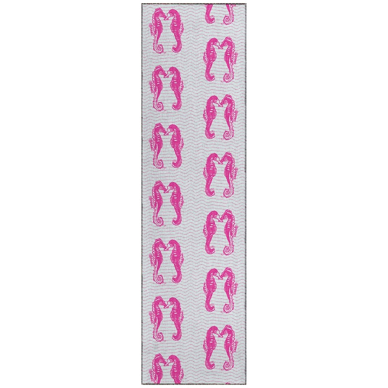 Indoor/ Outdoor Surfside Seahorses Washable Rug New - Pink - 2'3" x 7'6"