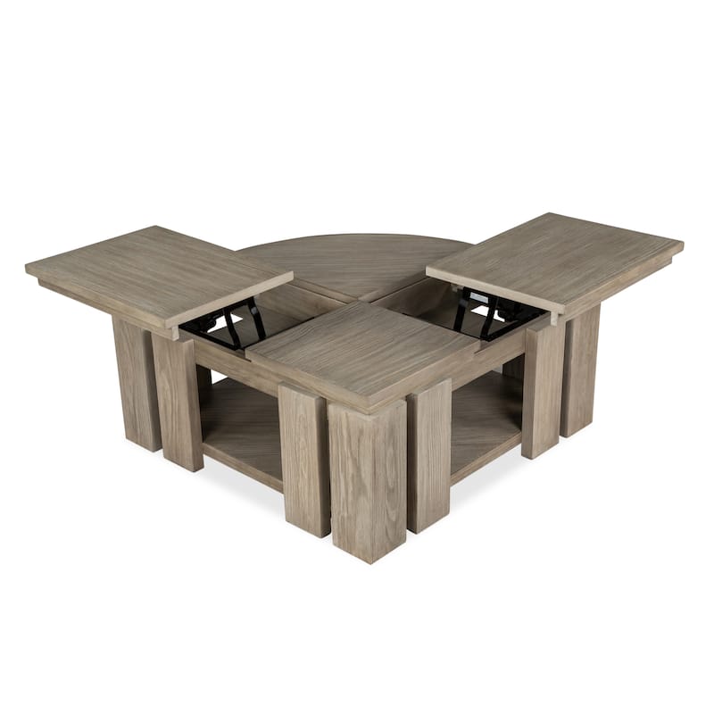 Magnussen Home Conrad Stone Harbor Grey Pie Shaped Lift Top Cocktail Table with Casters - 36''W x 36''D x 17''H
