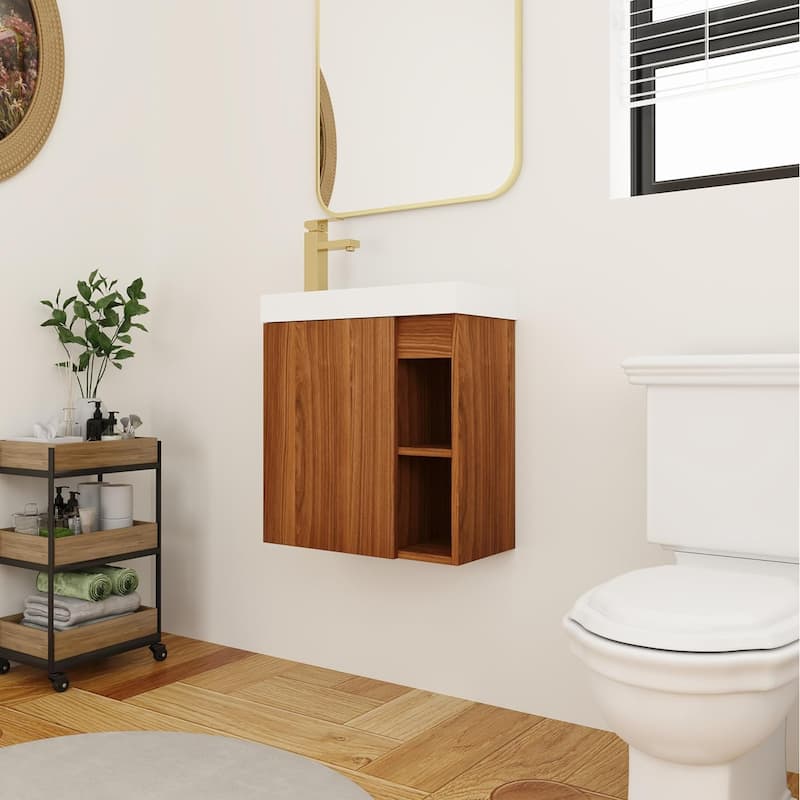 BNK 20"/24"/30" Single Sink Bathroom Vanity with Soft Close Door or Right Side Shelves, Modern Floating Vanity