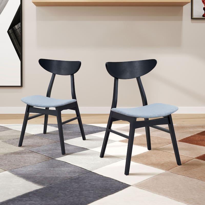 Wooden Dining Chairs Set of 2, Soft Upholstered Kitchen Side Chairs, Accent Chairs with Solid Rubber Wood Frame - Black
