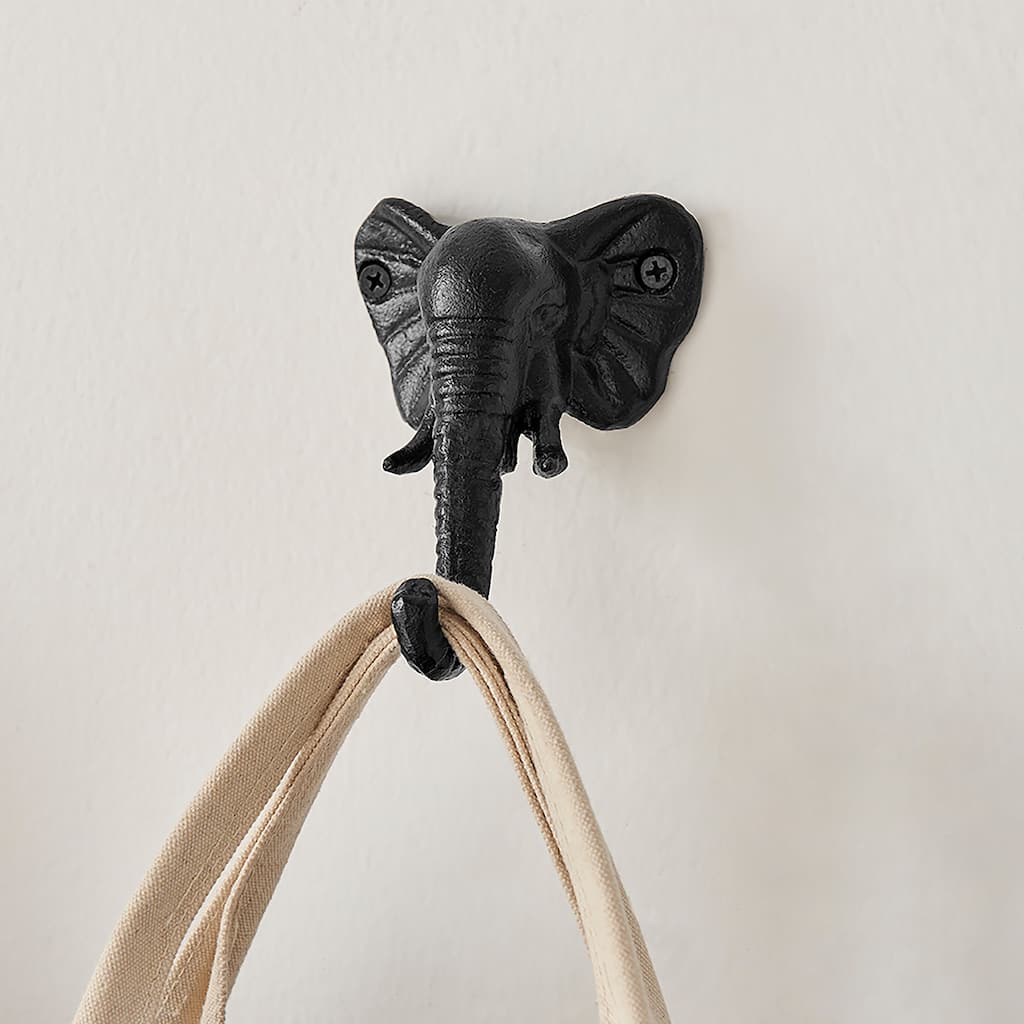 4 Piece Elephant Head with Trunk Decorative Wall Hook Set