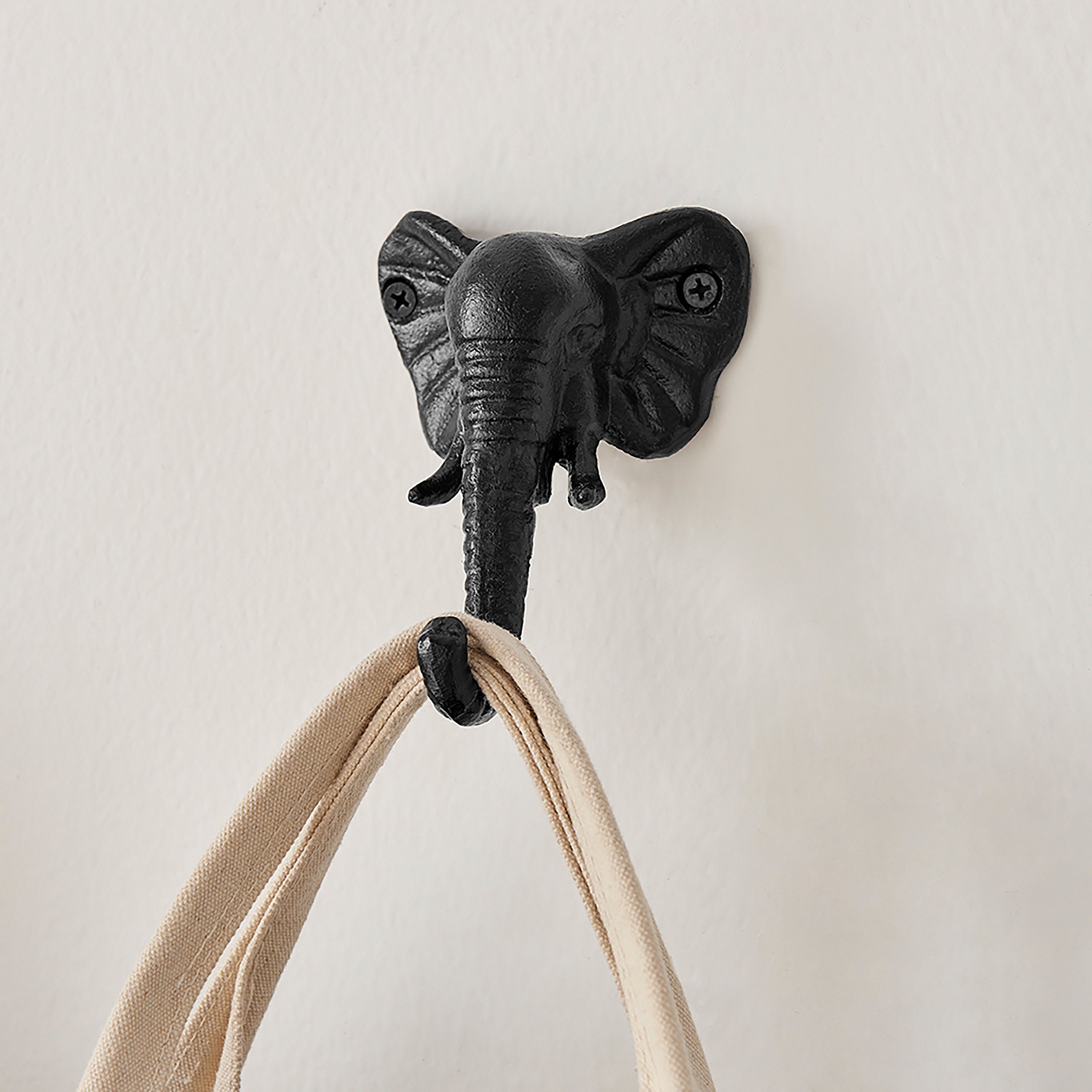 4 Piece Elephant Head with Trunk Decorative Wall Hook Set