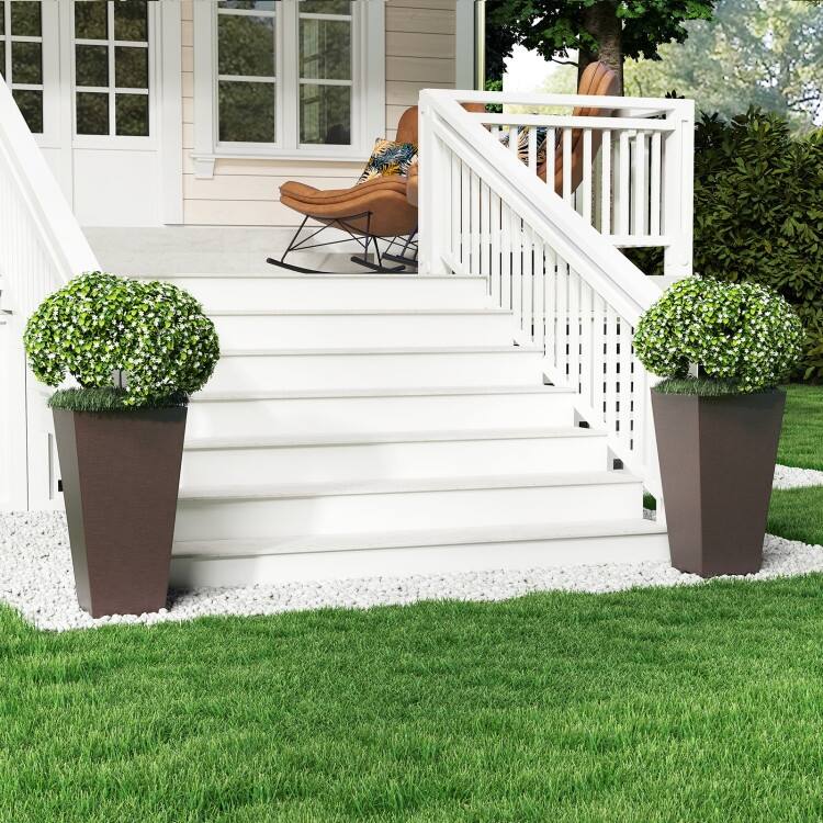 Brown PP Self-Watering Flowerpots Set of 2 with Removable Inner Bucket
