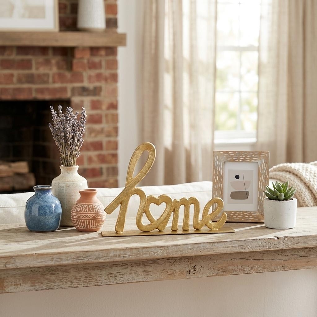 Roven Cast Iron Calligraphic Home Table Decor - Gold