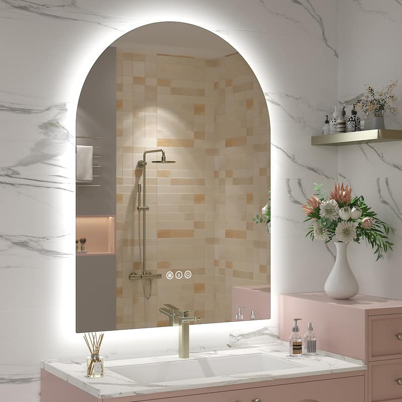 UL Certified Arched LED Anti-fog Tempered Glass Wall Bathroom Vanity Mirror - 42"x30" - Backlit
