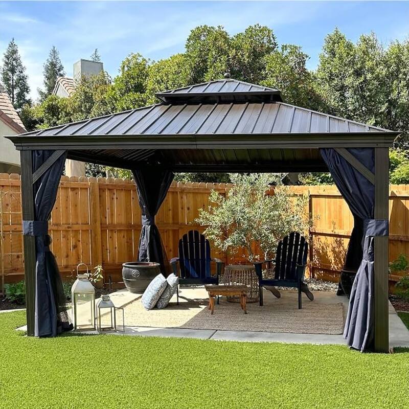 PURPLE LEAF Outdoor Gazebo Aluminum Frame Galvanized Steel Hardtop Gazebo