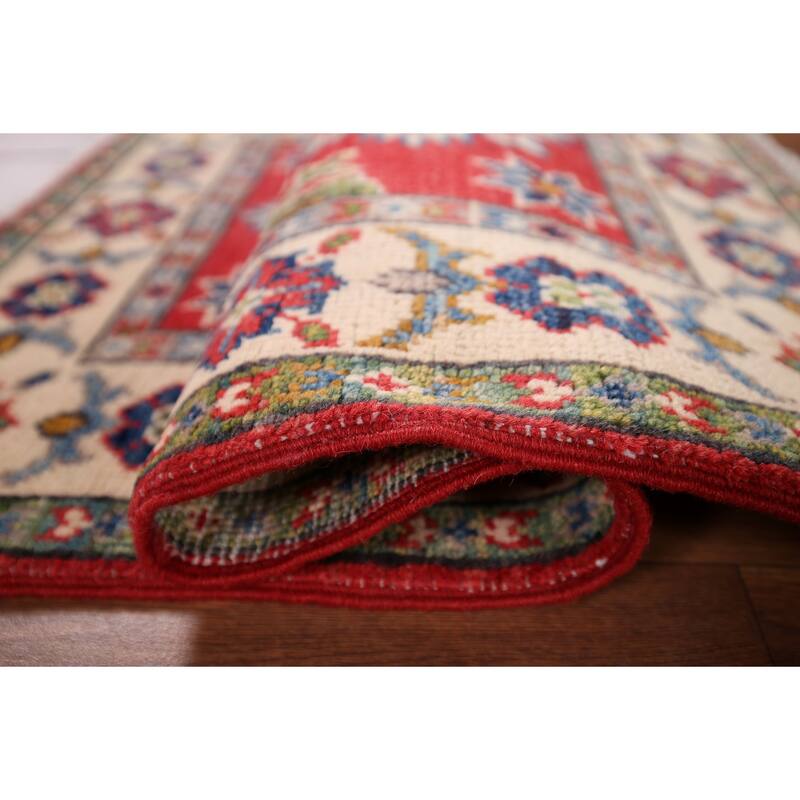 Kazak Oriental Accent Rug Hand-Knotted Geometric Red Wool Carpet - 2'0" x 3'0"