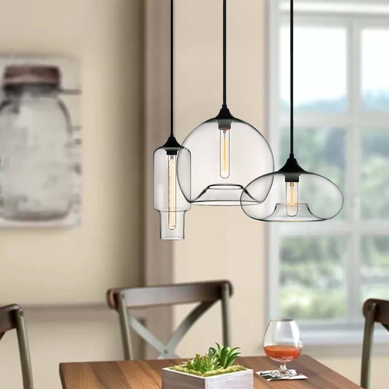 3-Light Modern Glass Cluster Pendant Light with Clear Glass Globe for Kitchen Island Dining/ Living Room