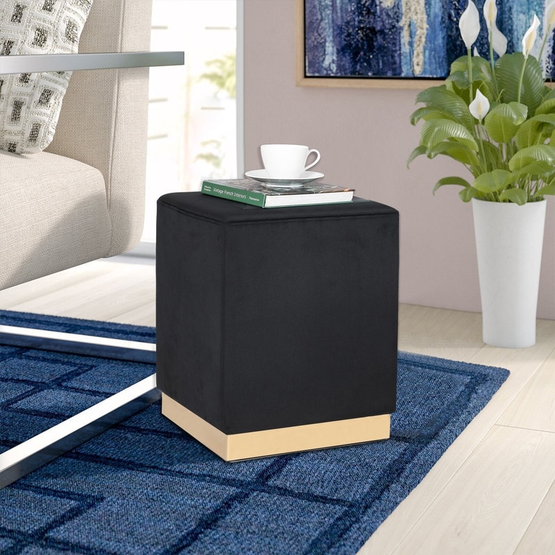 Adeco Ottoman Footrest Vanity Stool Gold Trim Footstool