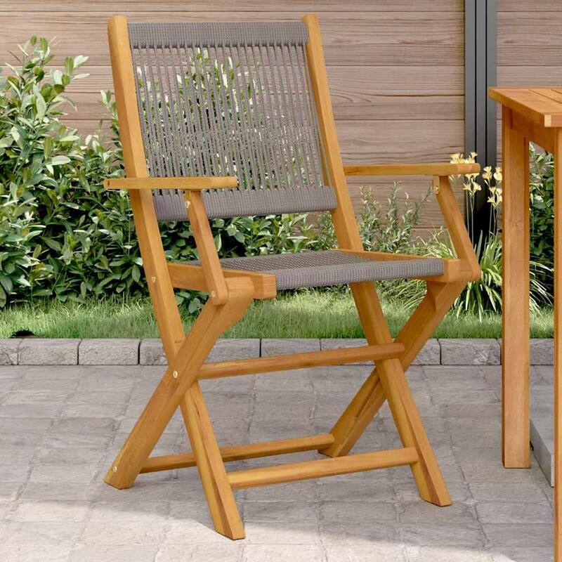 vidaXL Folding Patio Chairs Outdoor Garden Seating Furniture Solid Wood Acacia - 22.4 x 21.3 x 35.8 - Grey - (2)