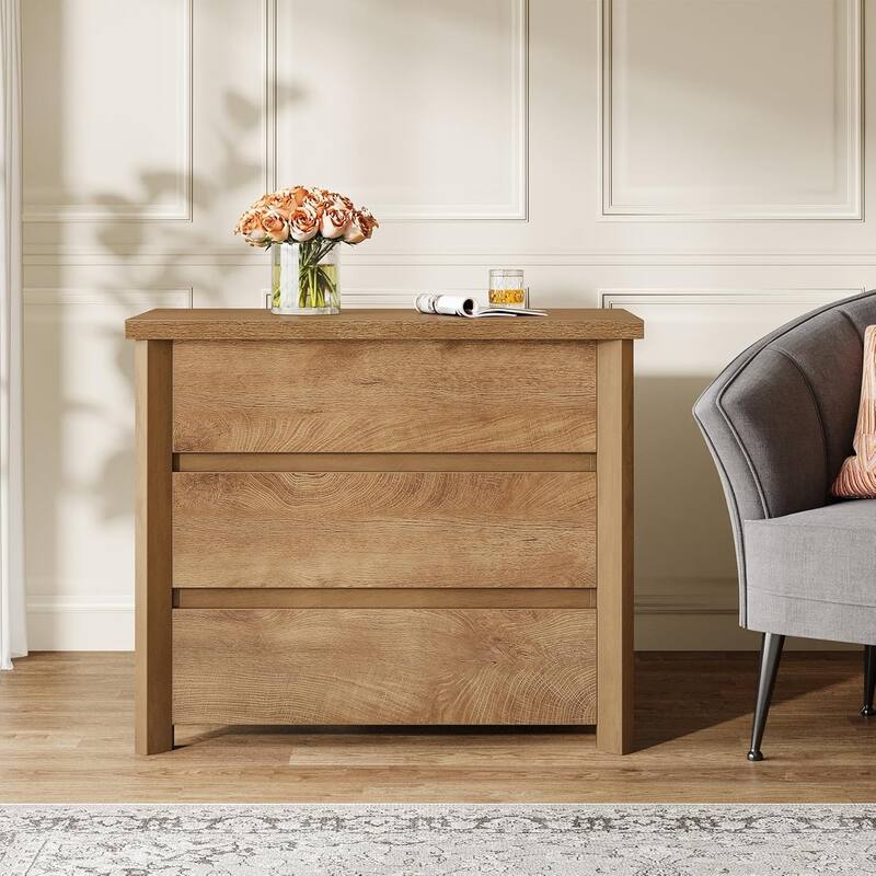 32" Farmhouse Nightstand with 3 Drawers, Large Rustic Brown Bedside Table with Ample Storage for Bedroom & Living Room - Brown