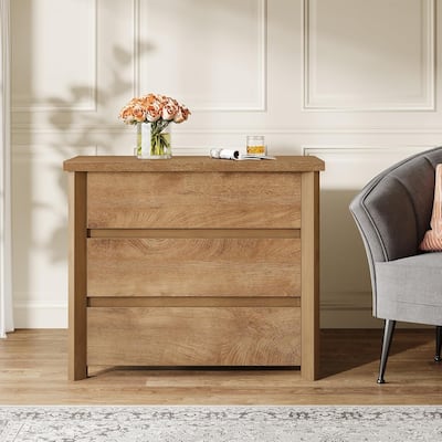 32" Farmhouse Nightstand with 3 Drawers, Large Rustic Brown Bedside Table with Ample Storage for Bedroom & Living Room