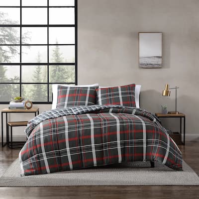 Eddie Bauer Willow Plaid Down Alt Grey Reversible Comforter Set
