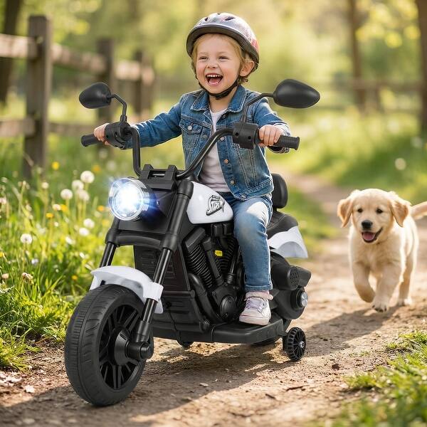 slide 2 of 40, Gymax Kids Motorcycle w/Headlight Music Training Wheels Foot Pedal for White