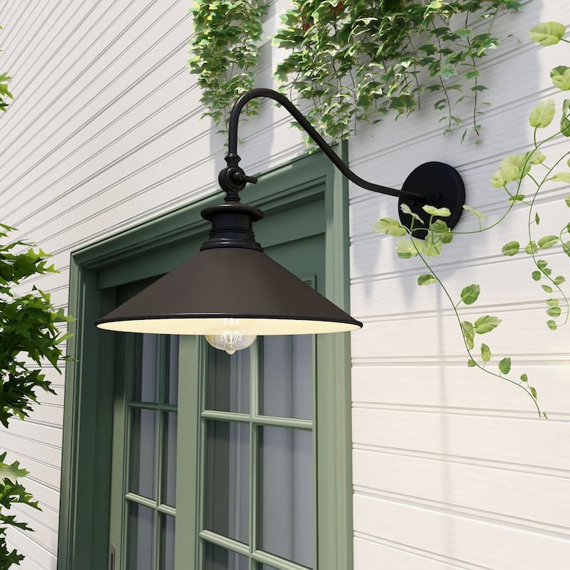 Outdoo 1-Light Motion Sensing Dusk to Dawn Wall Light in Black - 13"Wx21.77"Ex12.64"H