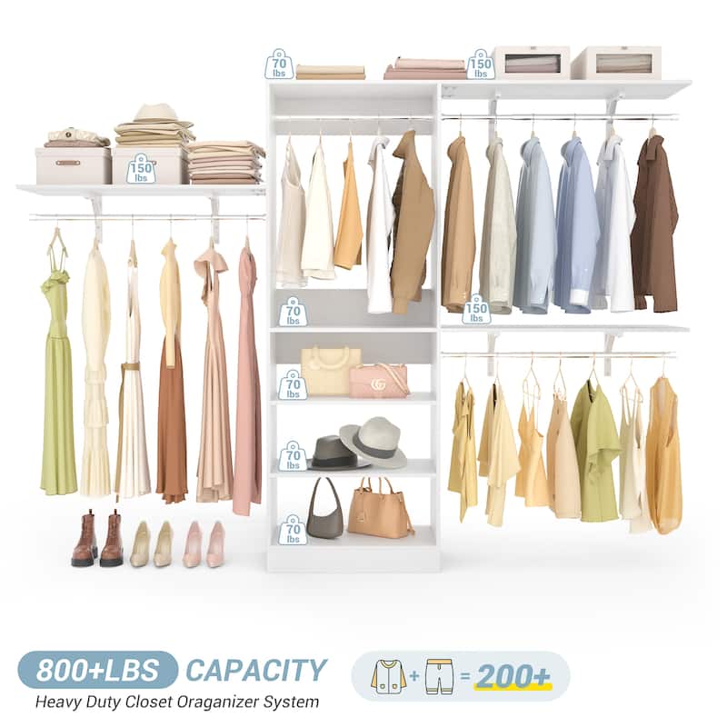 96'' W Closet Organizer With Adjustable Rods and DIY Shelves for Reah-in/ Walk-in Closet - 96'' W
