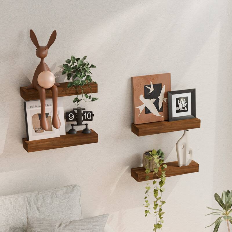 Set of 4 Wooden Floating Wall Shelves for Bathroom, Kitchen, Living Room