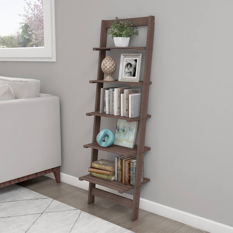 Lavish Home 5-Tier Ladder Style Bookshelf, Walnut
