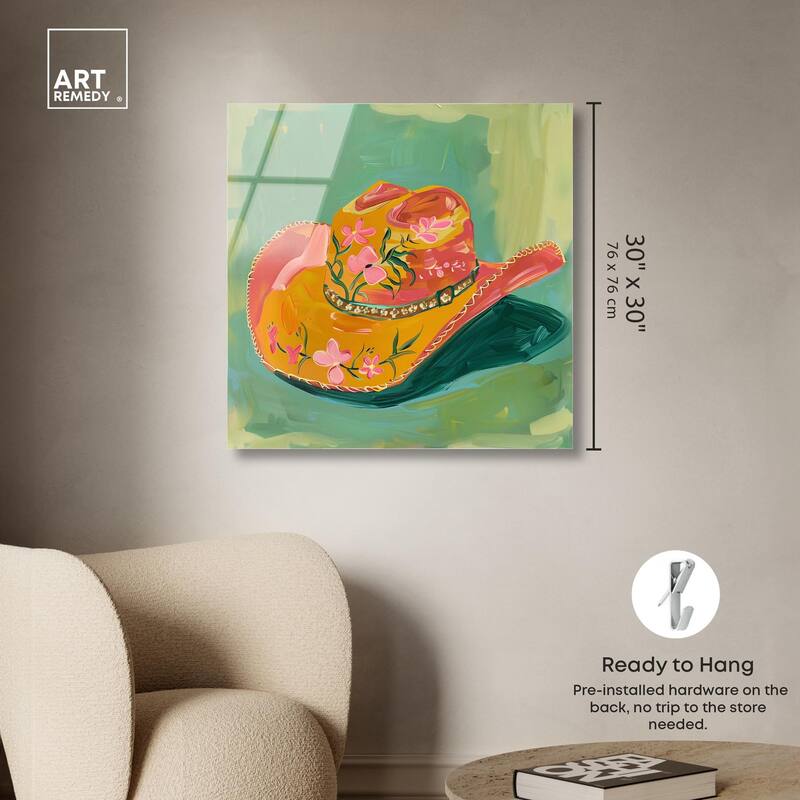 Wildflower Cowboy Hat Acrylic by Art Remedy, Ready to Hang